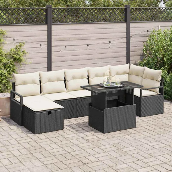 Ensemble de canapé de jardin avec coussin 8 pcs Noir Poly rotin
