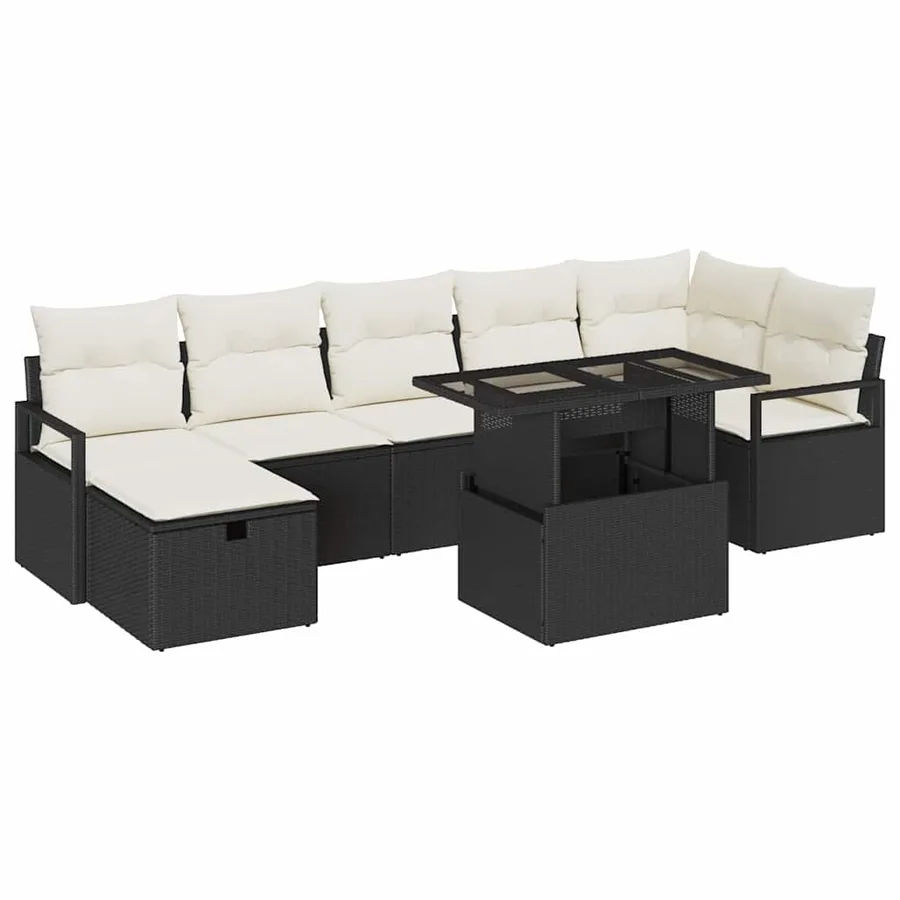 Ensemble de canapé de jardin avec coussin 8 pcs Noir Poly rotin - 2