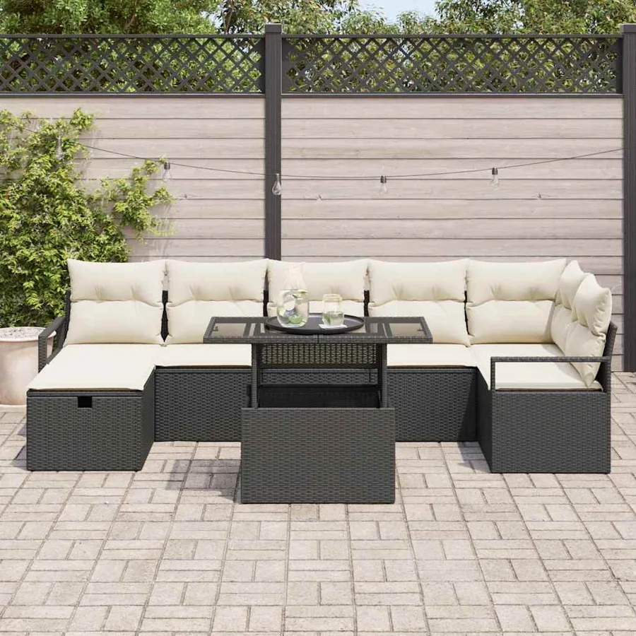 Ensemble de canapé de jardin avec coussin 8 pcs Noir Poly rotin - 3