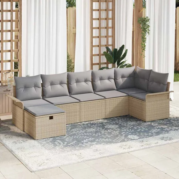 Ensemble de canapé de jardin 7 pcs Beige Poly rotin