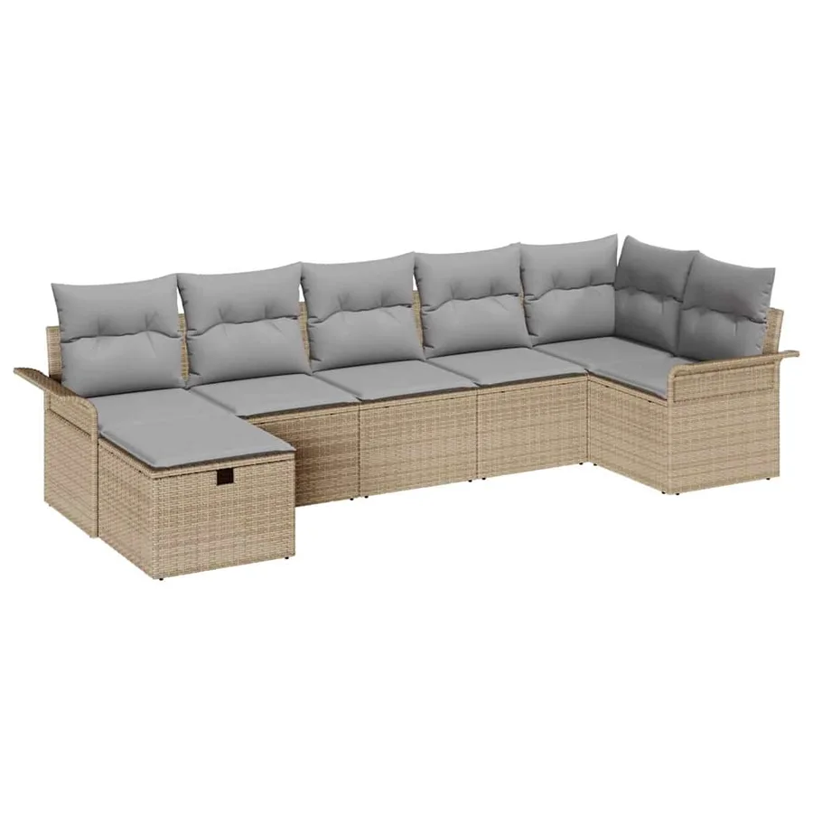Ensemble de canapé de jardin 7 pcs Beige Poly rotin - 2