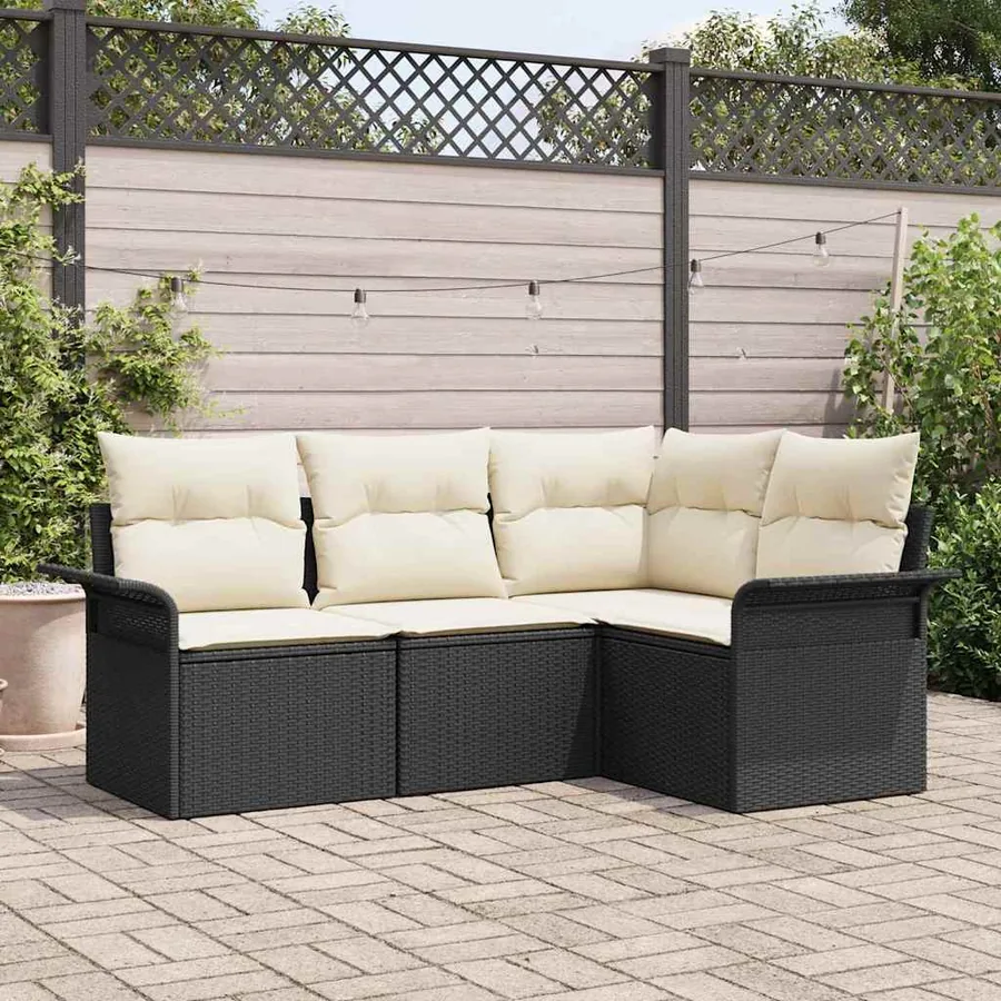 Ensemble de canapé de jardin avec coussin 4 pcs Noir polyrotin