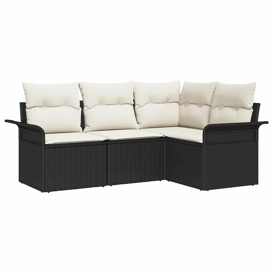 Ensemble de canapé de jardin avec coussin 4 pcs Noir polyrotin - 2