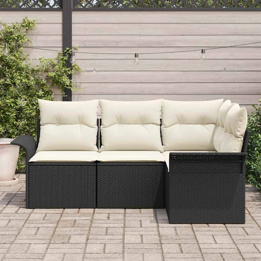 Ensemble de canapé de jardin avec coussin 4 pcs Noir polyrotin - 3