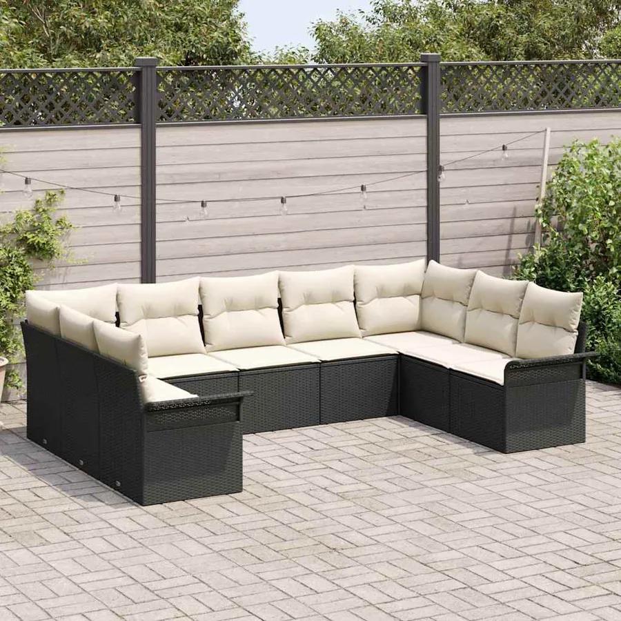 Ensemble de canapé de jardin avec coussin Noir polyrotin - 3