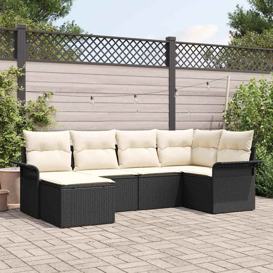 Ensemble de canapé de jardin avec coussin 6 pcs Noir polyrotin