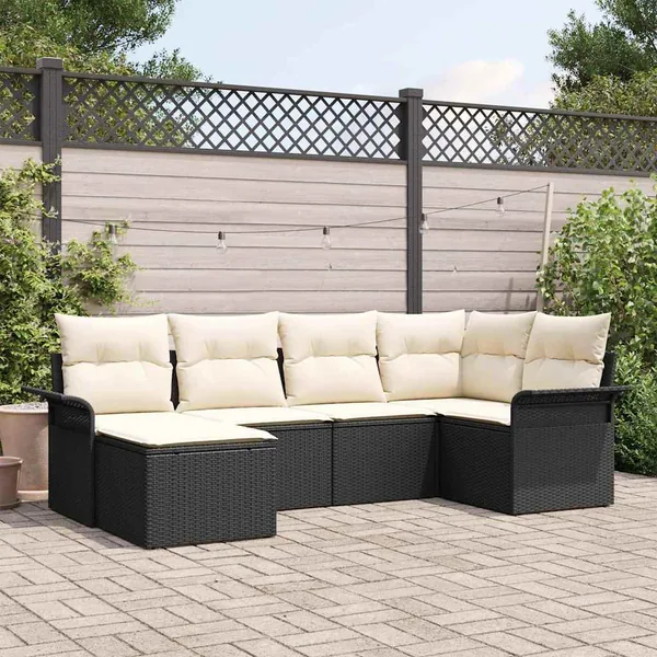 Ensemble de canapé de jardin avec coussin 6 pcs Noir polyrotin