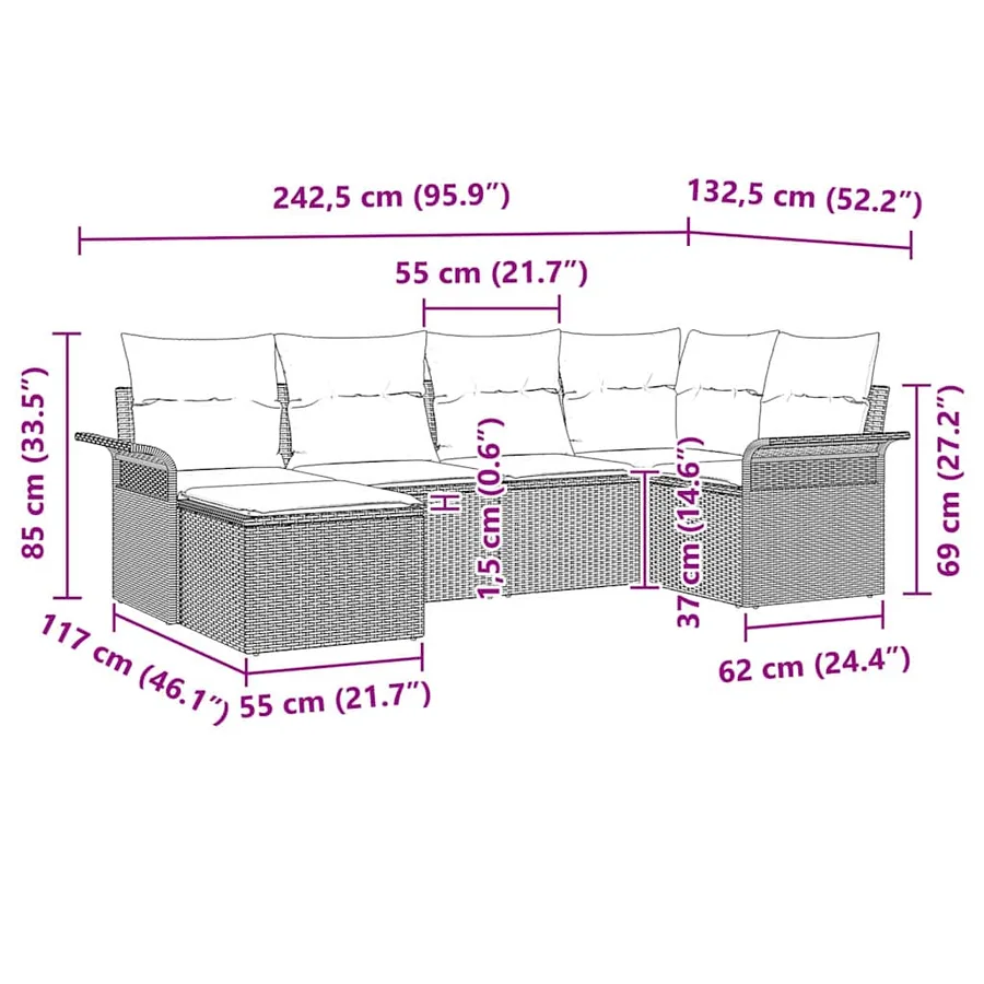 Ensemble de canapé de jardin avec coussin 6 pcs Noir polyrotin - 13