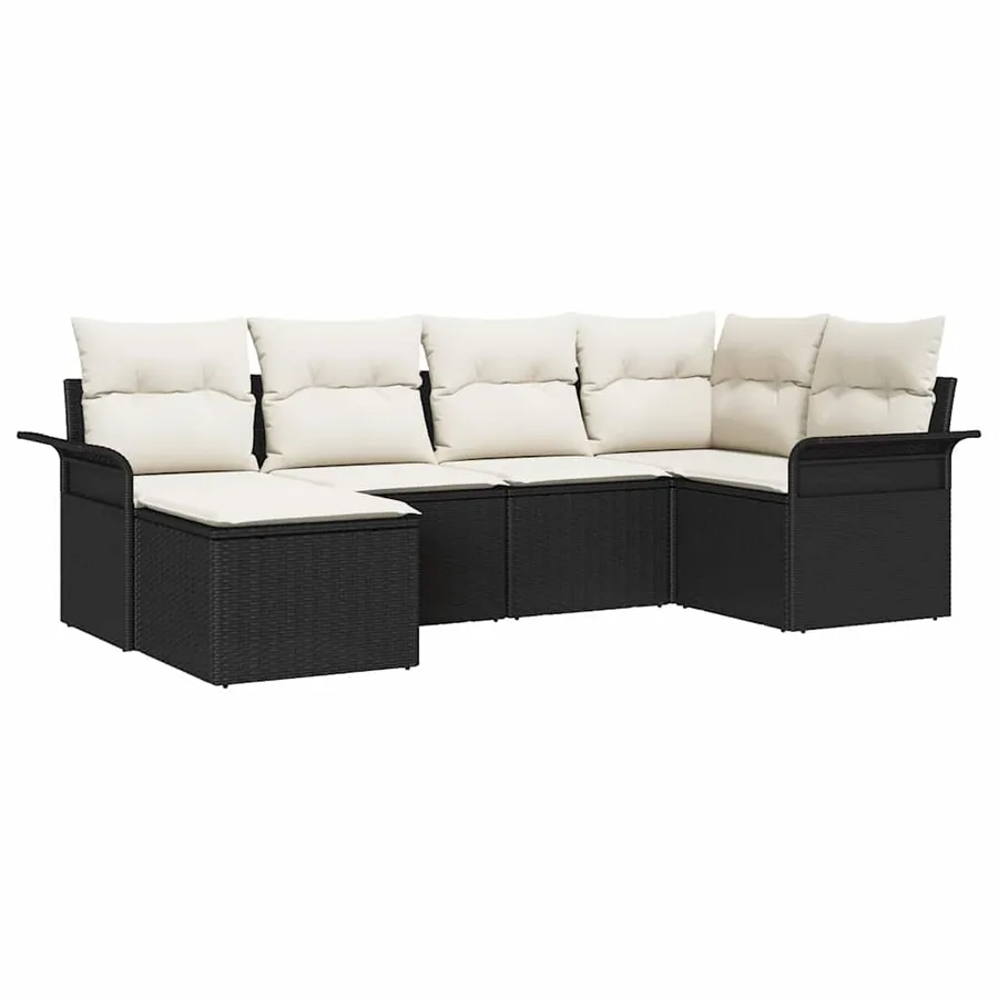 Ensemble de canapé de jardin avec coussin 6 pcs Noir polyrotin - 2