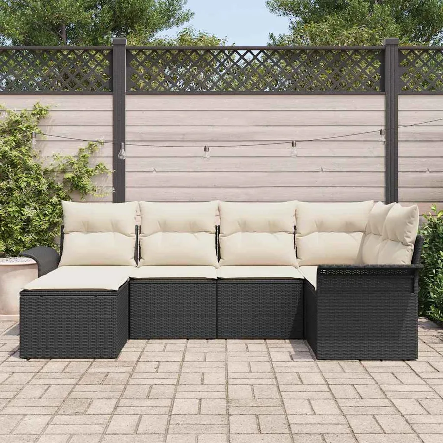 Ensemble de canapé de jardin avec coussin 6 pcs Noir polyrotin - 3