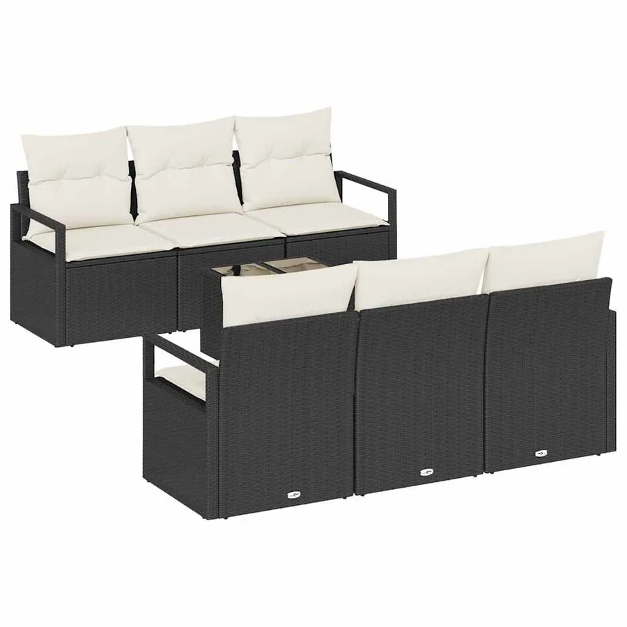 Ensemble de Canapés avec coussin 7 pcs Noir et Crème polyrotin - 2
