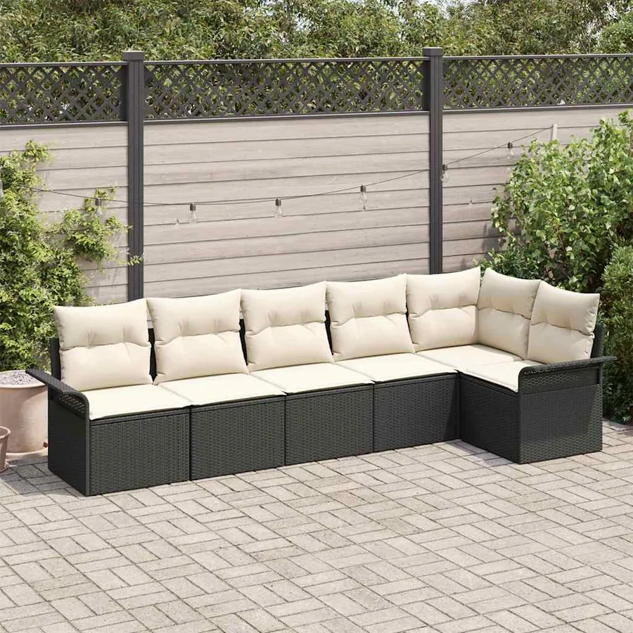 Ensemble de canapé de jardin avec coussin 6 pcs Noir polyrotin