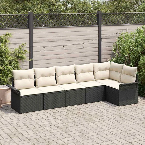 Ensemble de canapé de jardin avec coussin 6 pcs Noir polyrotin