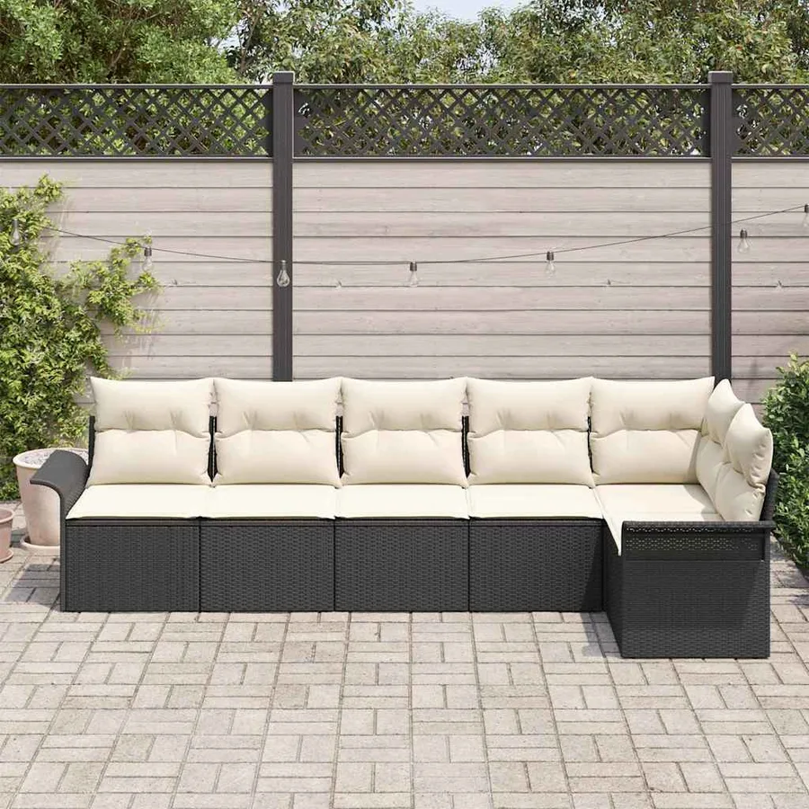 Ensemble de canapé de jardin avec coussin 6 pcs Noir polyrotin - 3