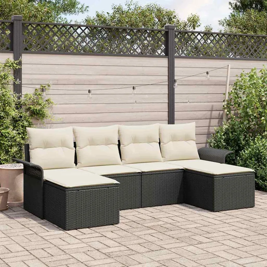 Ensemble de canapé de jardin avec coussin 6 pcs Noir polyrotin