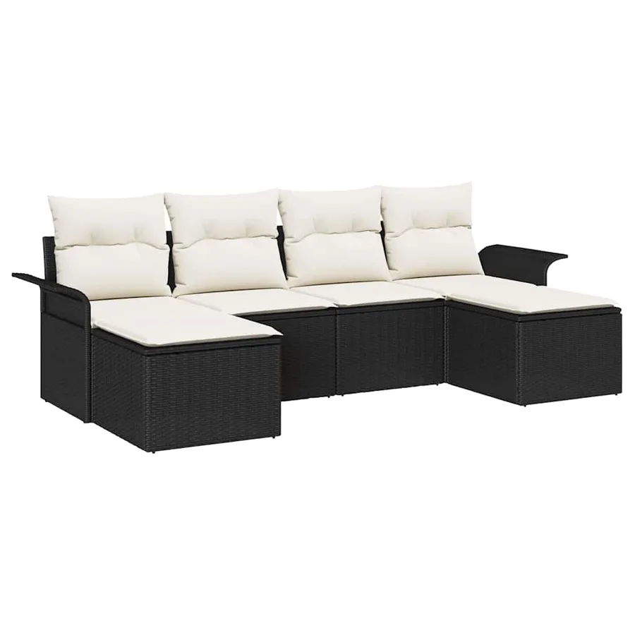 Ensemble de canapé de jardin avec coussin 6 pcs Noir polyrotin - 2