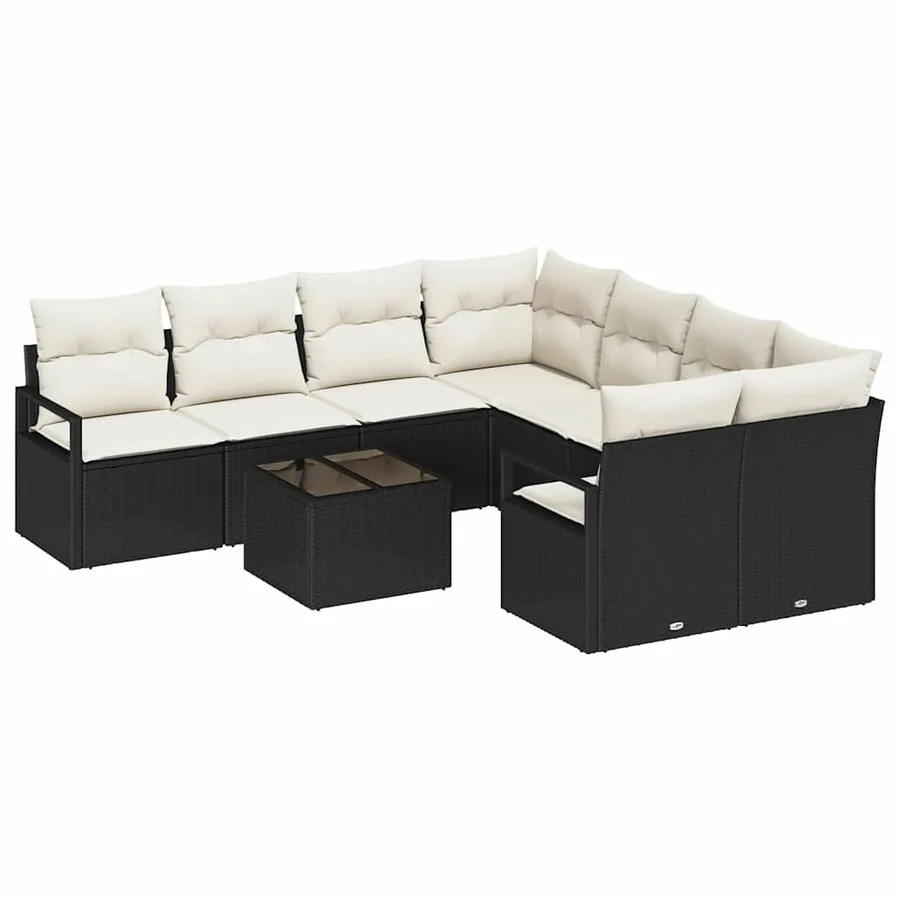 Ensemble de Canapés avec coussin 9 pcs Noir et Crème polyrotin - 2