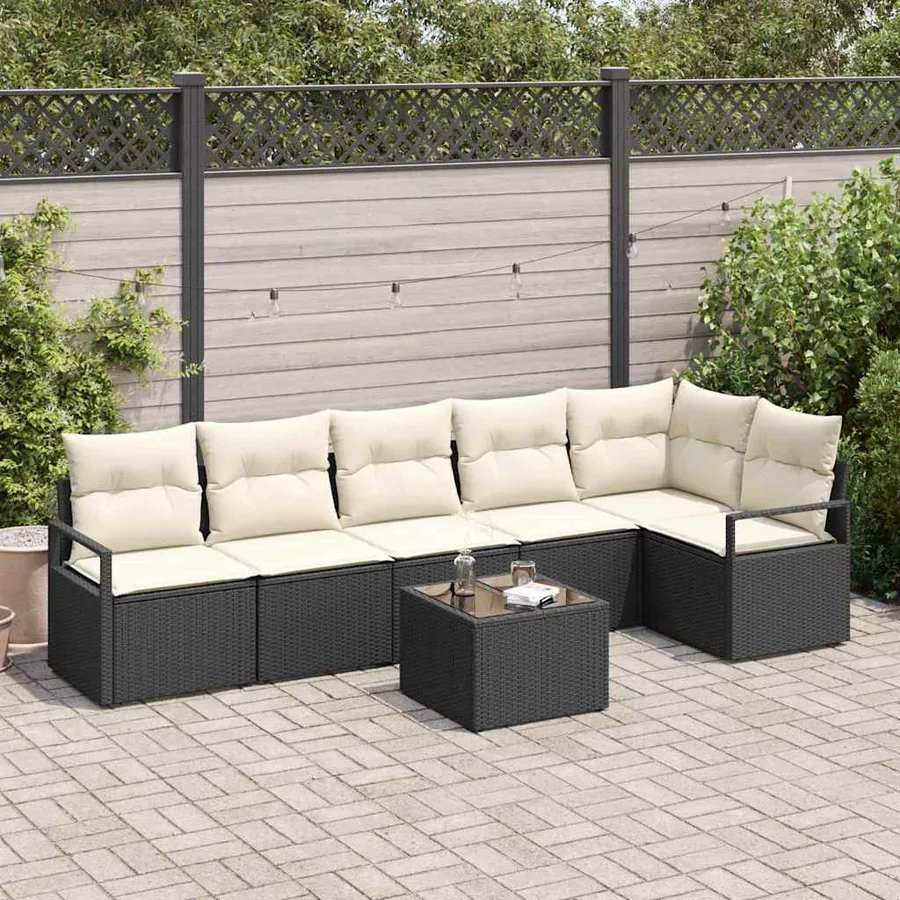 Ensemble de Canapés avec coussin 7 pcs Noir polyrotin