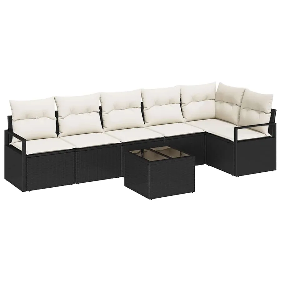 Ensemble de Canapés avec coussin 7 pcs Noir polyrotin - 2