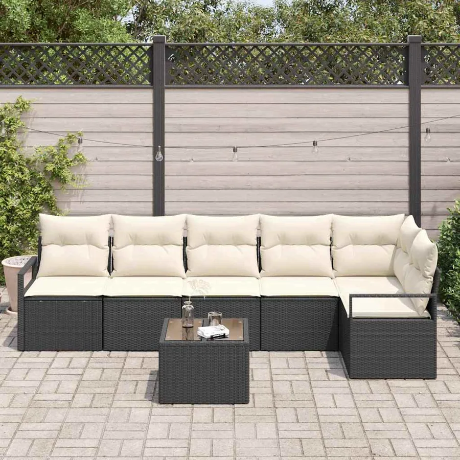 Ensemble de Canapés avec coussin 7 pcs Noir polyrotin - 3