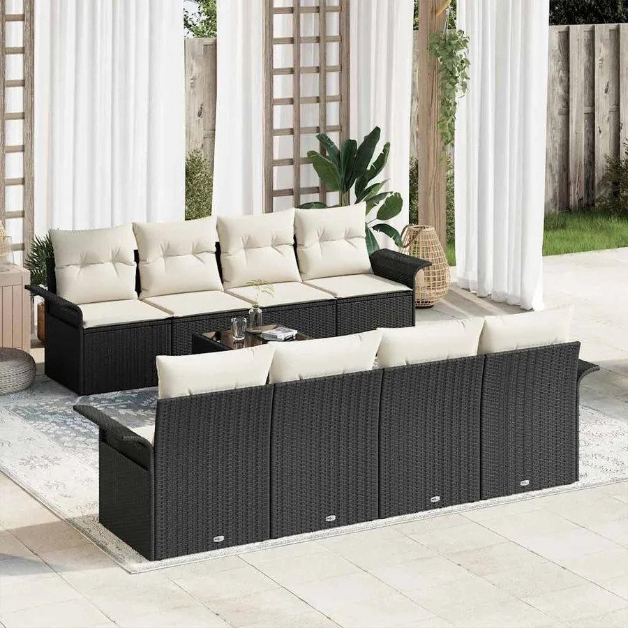 Ensemble de canapé de jardin 9 pcs Noir Poly rotin