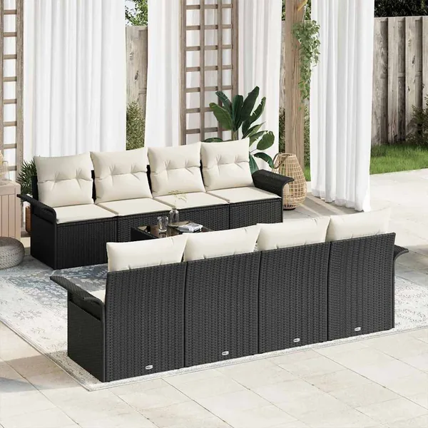 Ensemble de canapé de jardin 9 pcs Noir Poly rotin