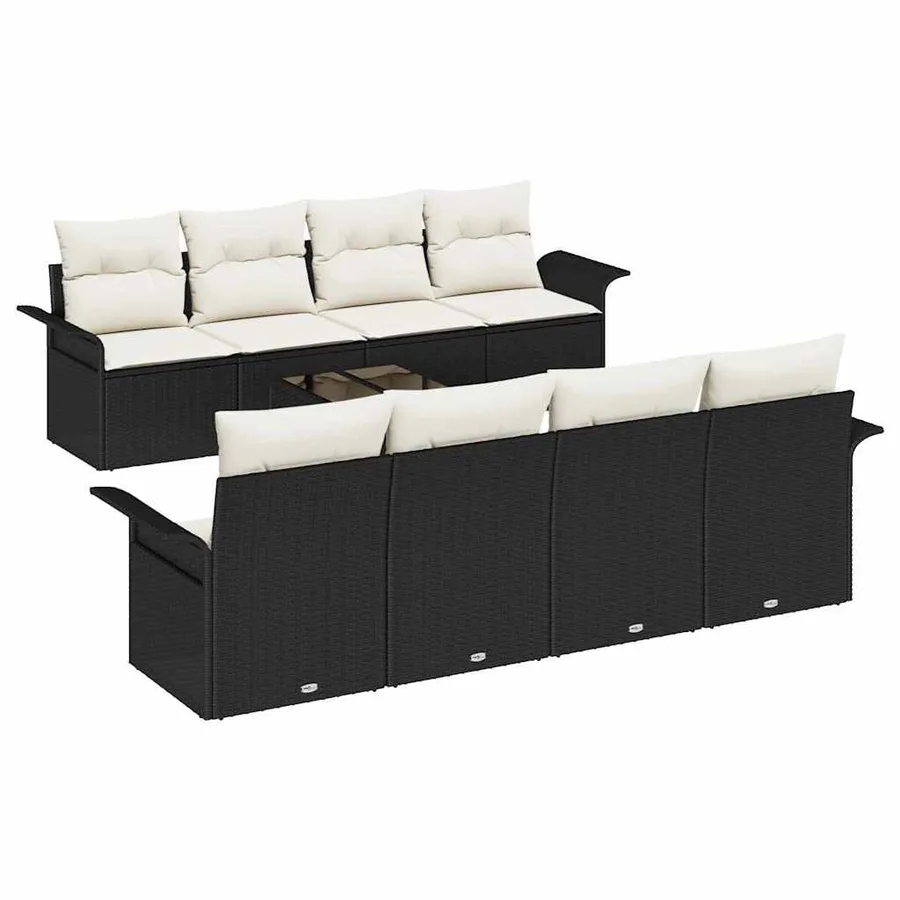 Ensemble de canapé de jardin 9 pcs Noir Poly rotin - 2