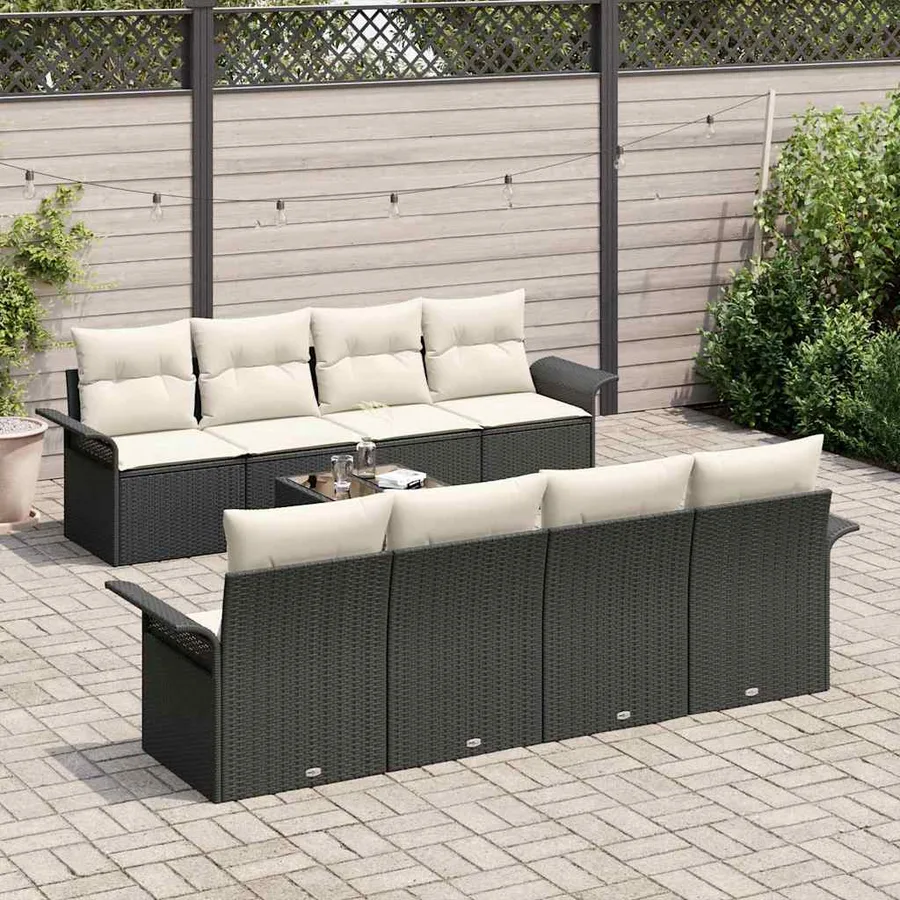 Ensemble de canapé de jardin 9 pcs Noir Poly rotin - 3