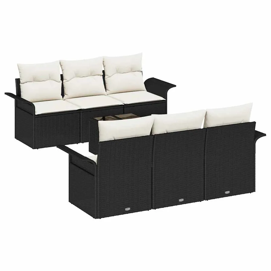 Ensemble de canapé de jardin avec coussin 7 pcs Noir polyrotin - 2