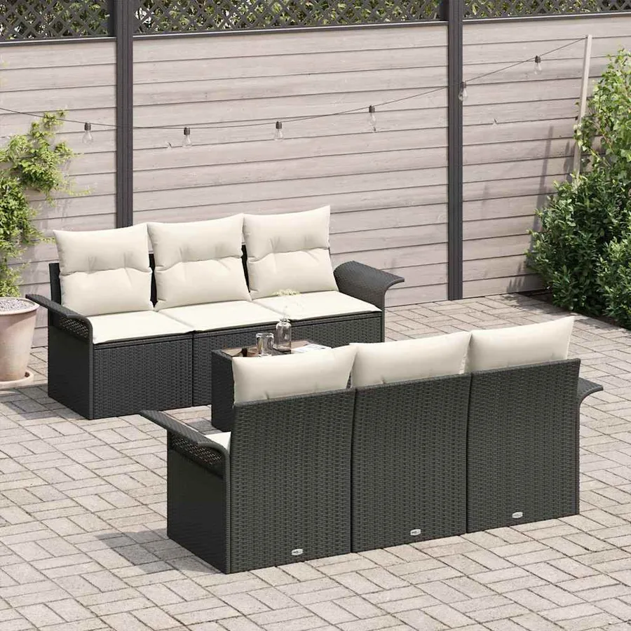 Ensemble de canapé de jardin avec coussin 7 pcs Noir polyrotin - 3
