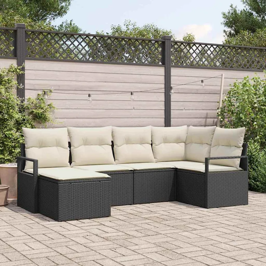 Ensemble de Canapés avec coussin 6 pcs Noir polyrotin