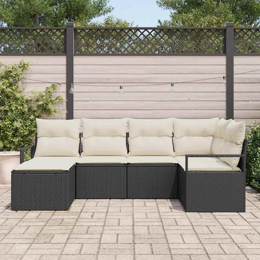 Ensemble de Canapés avec coussin 6 pcs Noir polyrotin - 3