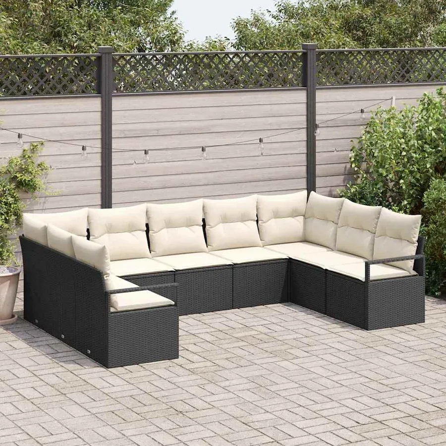 Ensemble de Canapés avec coussin 9 pcs Noir polyrotin