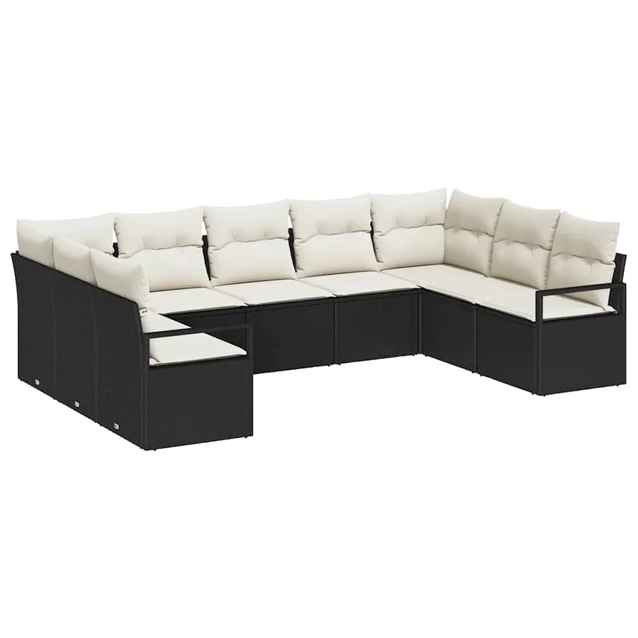 Ensemble de Canapés avec coussin 9 pcs Noir polyrotin - 2