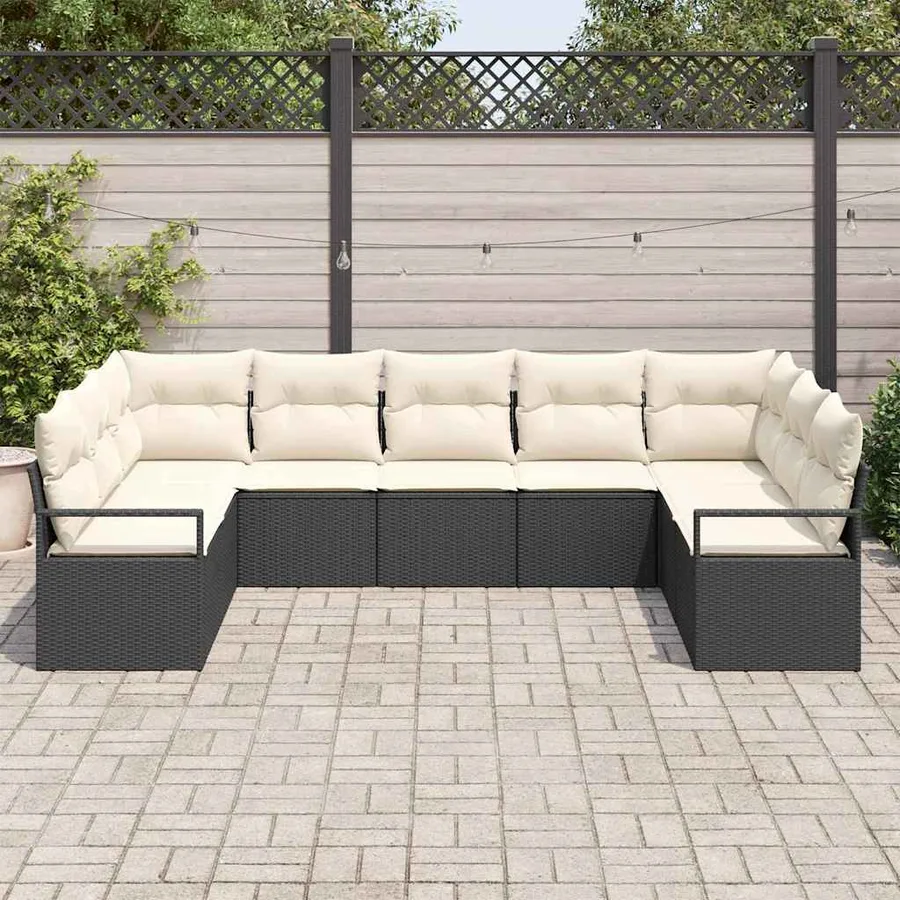 Ensemble de Canapés avec coussin 9 pcs Noir polyrotin - 3