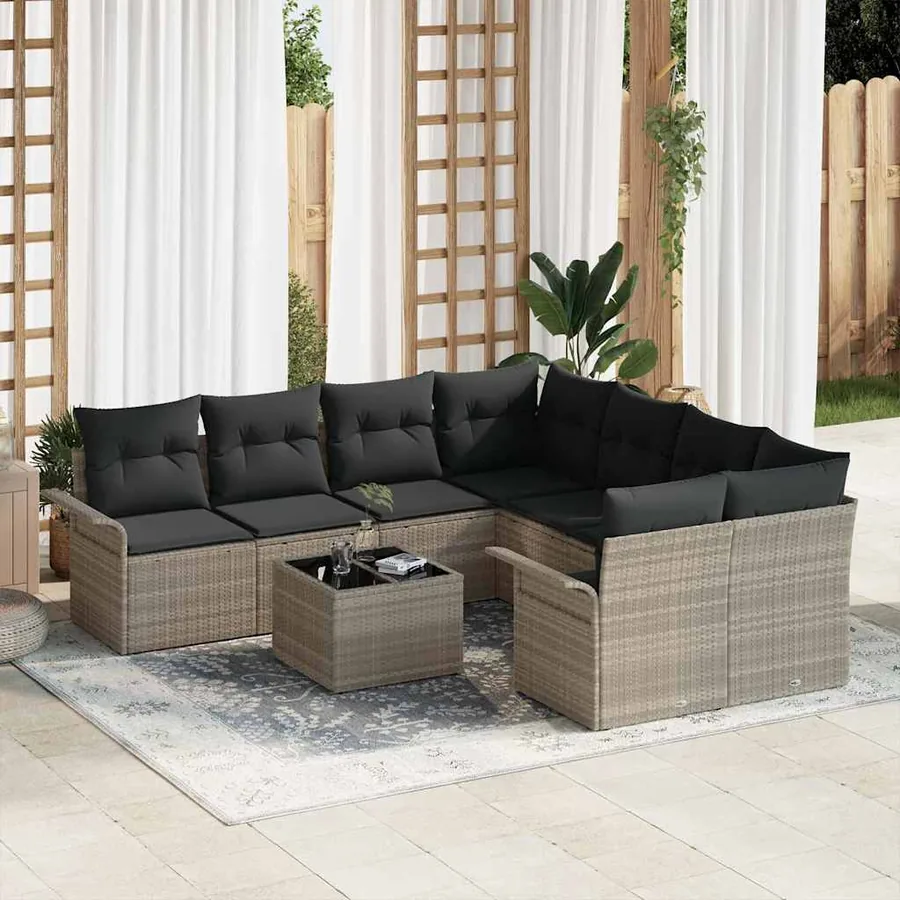 Ensemble de canapé de jardin 9 pcs Gris clair Poly rotin