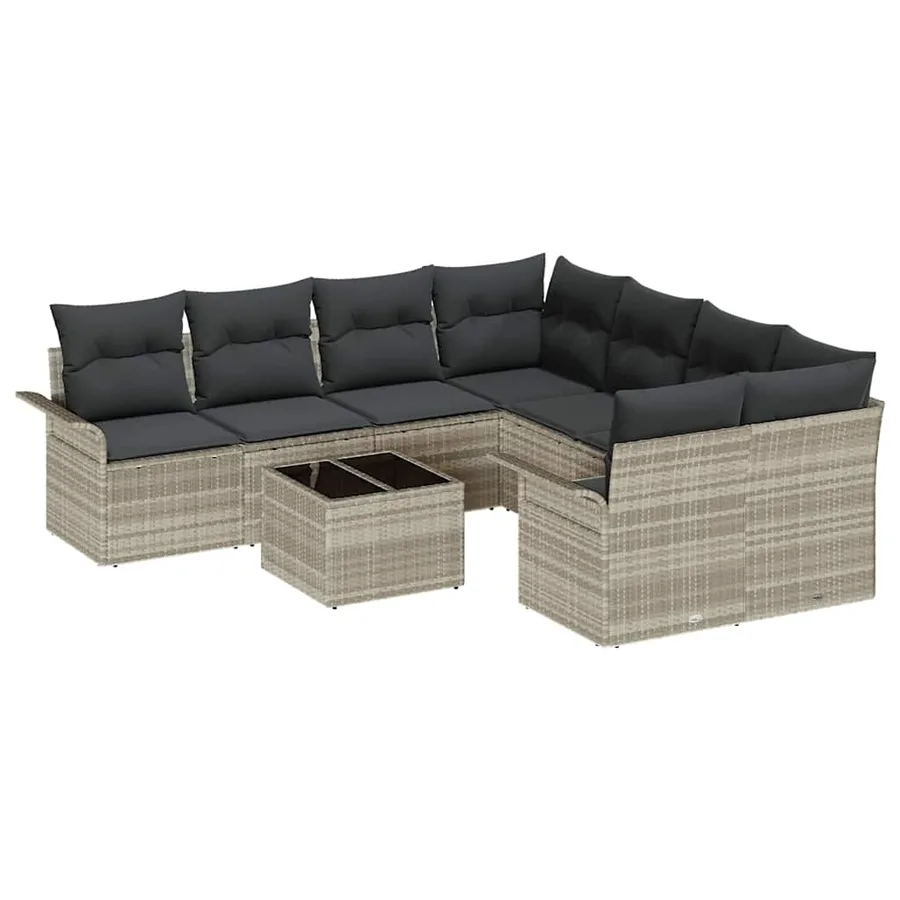 Ensemble de canapé de jardin 9 pcs Gris clair Poly rotin - 2