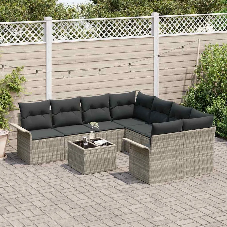 Ensemble de canapé de jardin 9 pcs Gris clair Poly rotin - 3