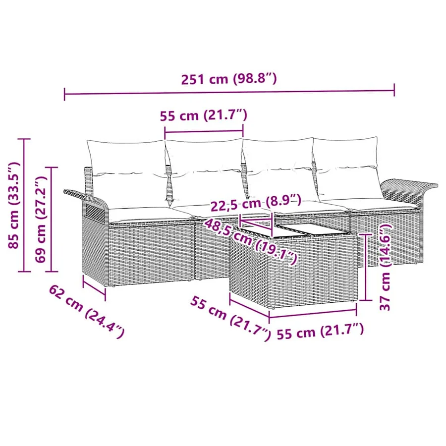 Ensemble de Canapés avec coussin 5 pcs Gris clair polyrotin - 11