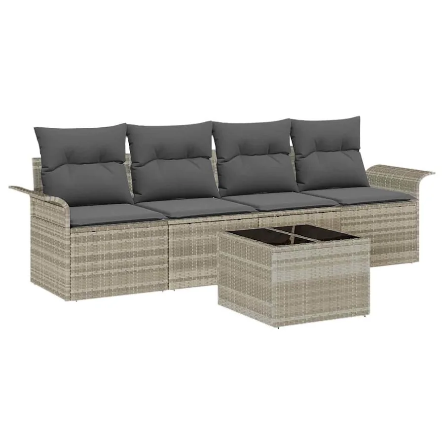 Ensemble de Canapés avec coussin 5 pcs Gris clair polyrotin - 2