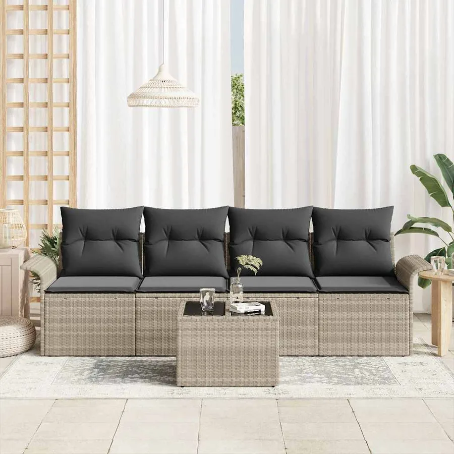 Ensemble de Canapés avec coussin 5 pcs Gris clair polyrotin - 3