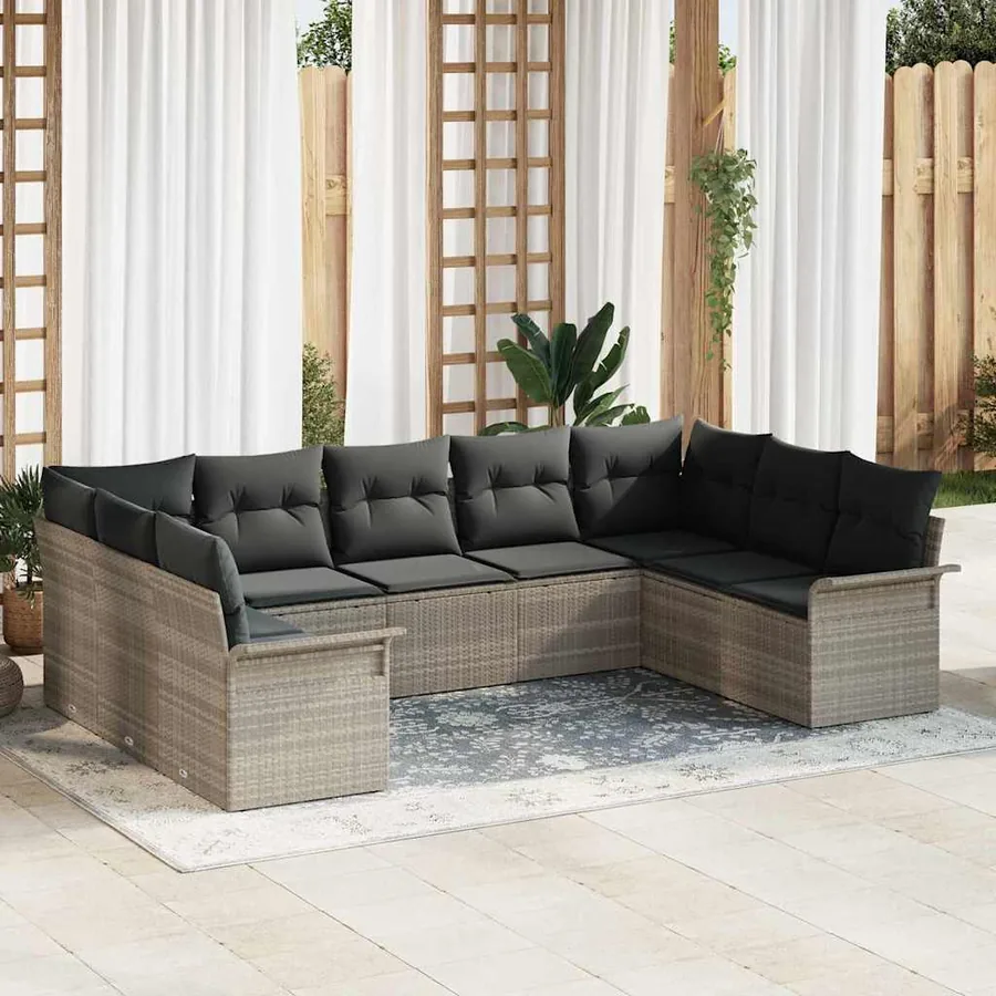 Ensemble de canapé de jardin avec coussin Gris clair polyrotin