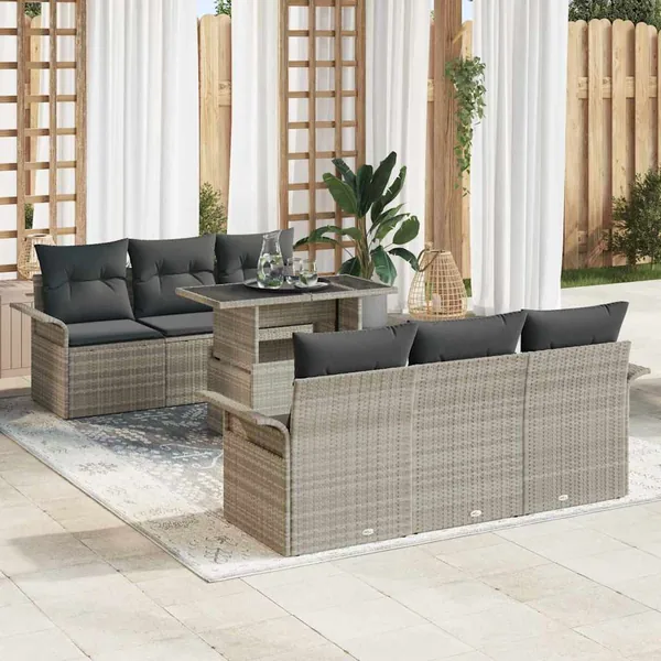Ensemble de canapé de jardin 7 pcs Gris clair polyrotin