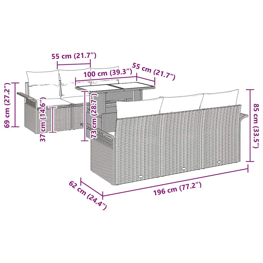 Ensemble de canapé de jardin 7 pcs Gris clair polyrotin - 10