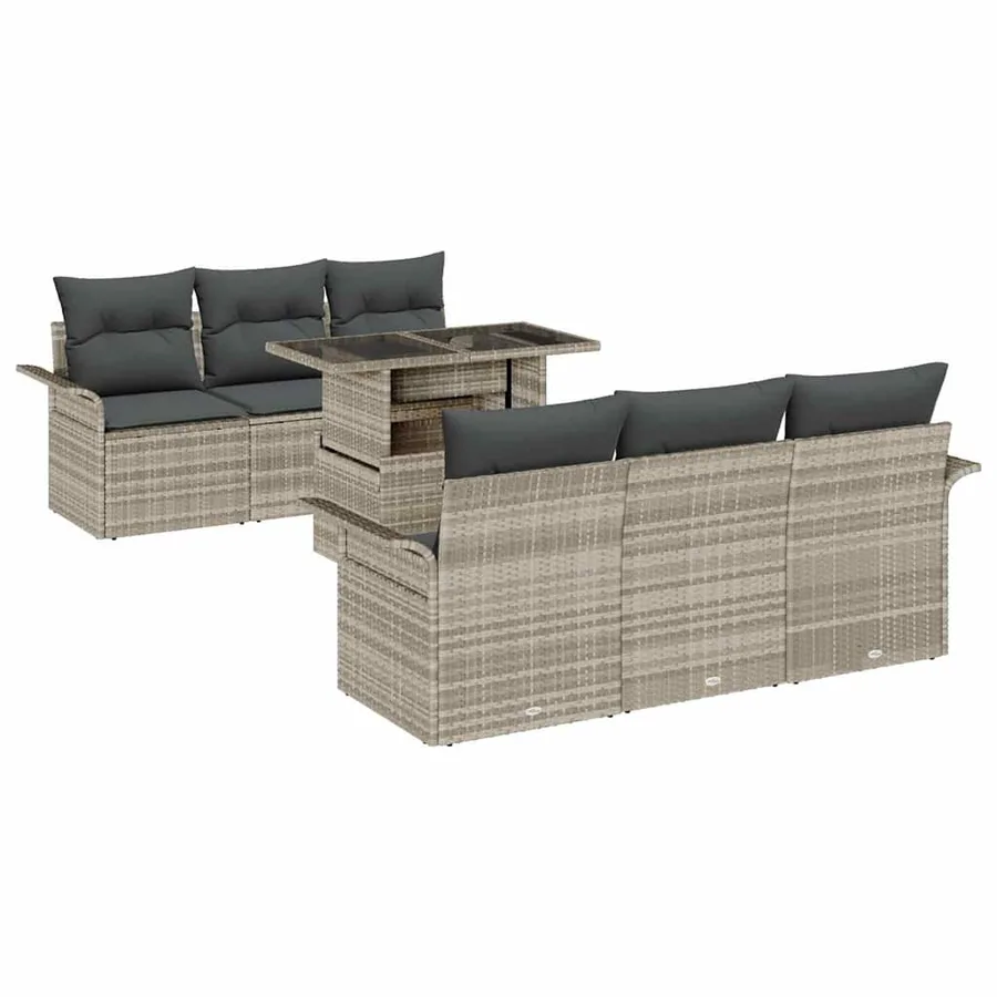 Ensemble de canapé de jardin 7 pcs Gris clair polyrotin - 2