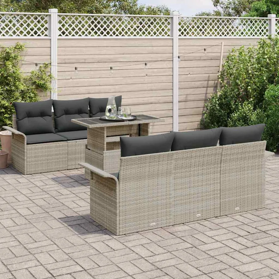 Ensemble de canapé de jardin 7 pcs Gris clair polyrotin - 3