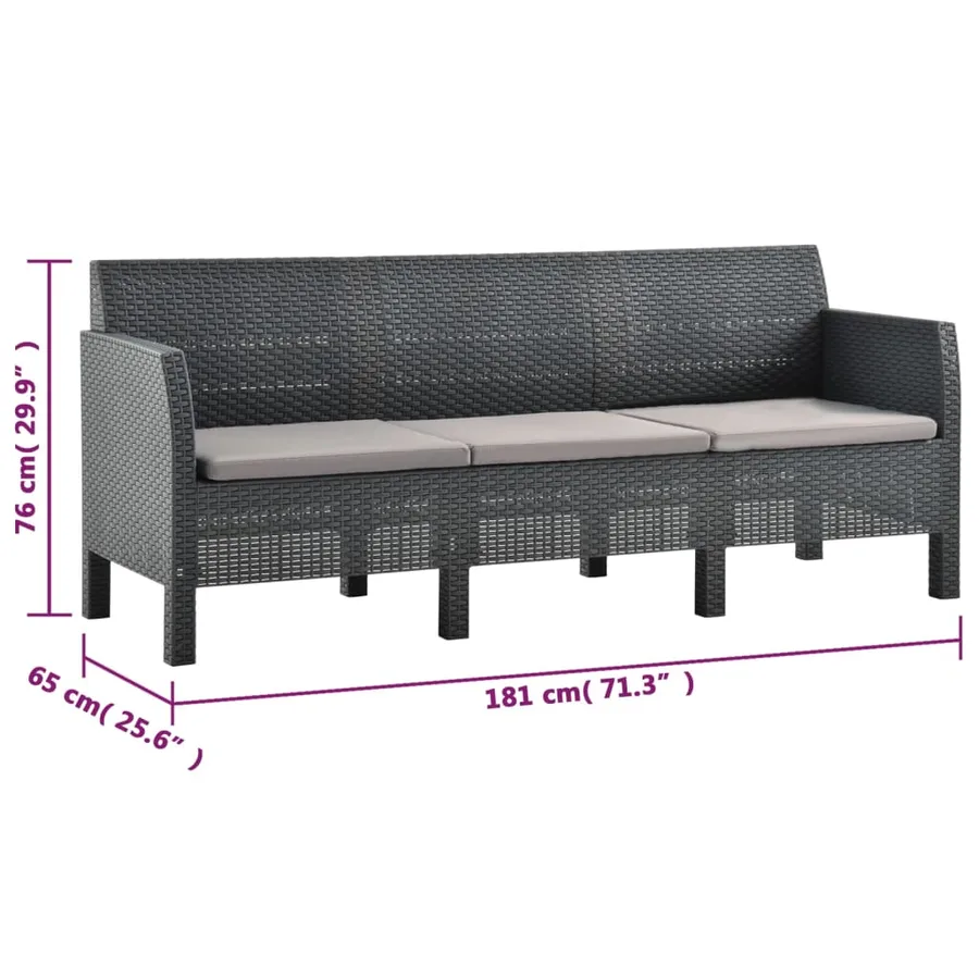 Salon de jardin 2 pcs avec coussins PP Rotin Anthracite - 11