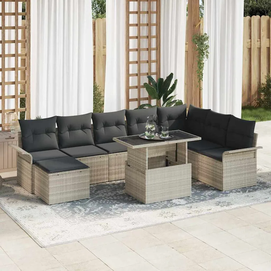 Ensemble de canapé de jardin 9 pcs Gris clair polyrotin