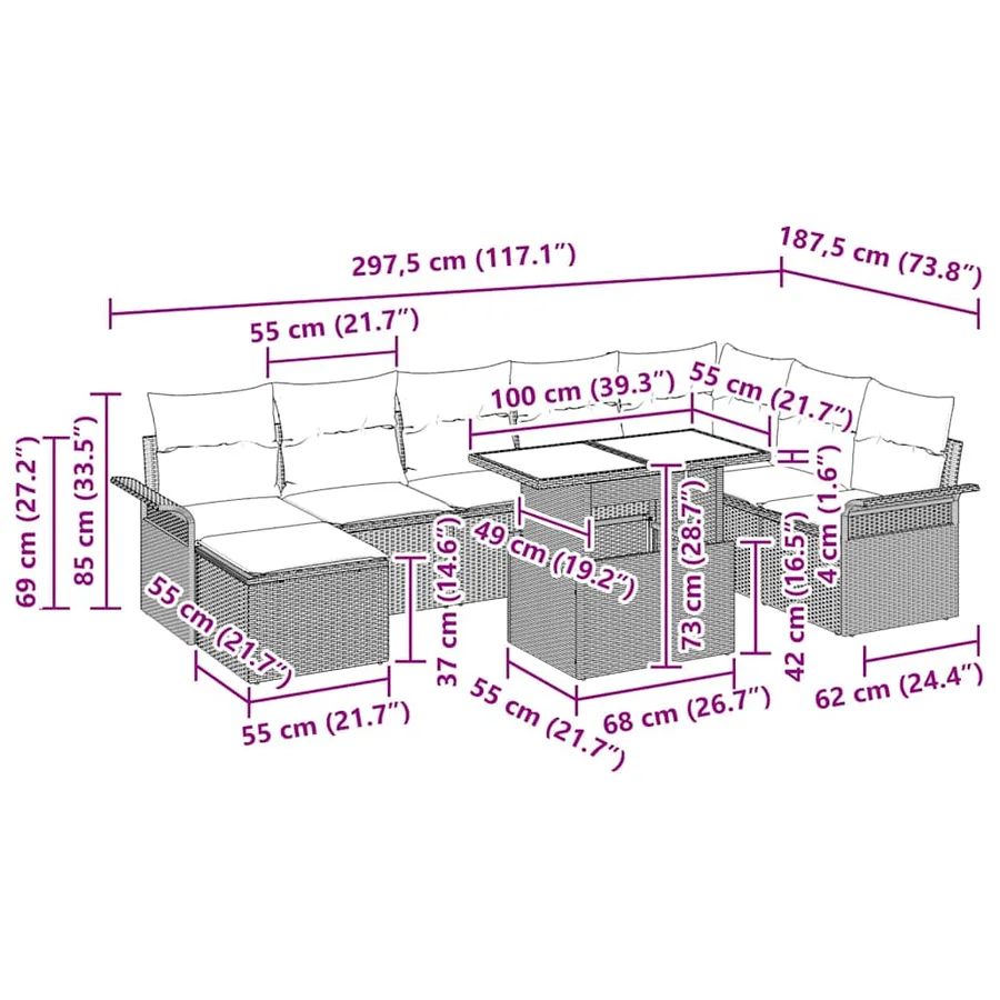 Ensemble de canapé de jardin 9 pcs Gris clair polyrotin - 12