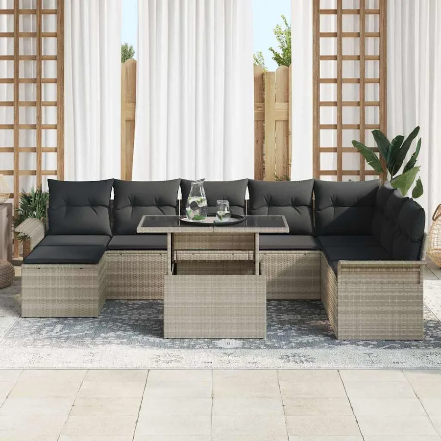 Ensemble de canapé de jardin 9 pcs Gris clair polyrotin - 3